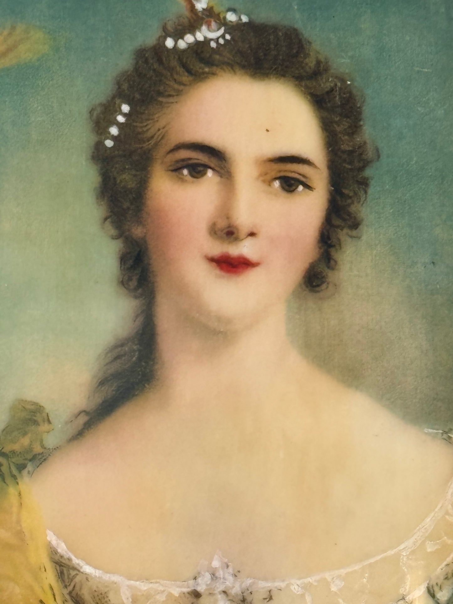 Antique Female Portrait in Metal Frame, 4”