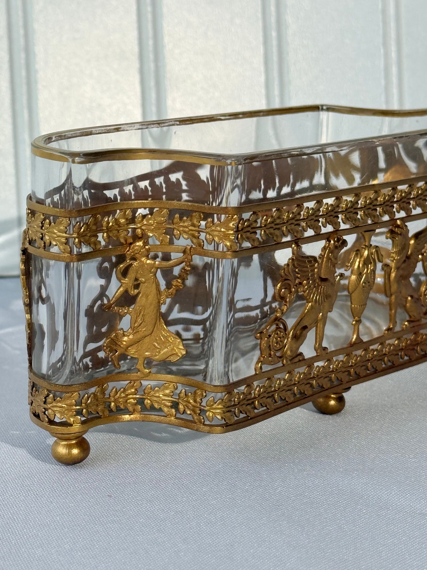 French Neoclassical Gilt Bronze and Crystal Jardiniere Container