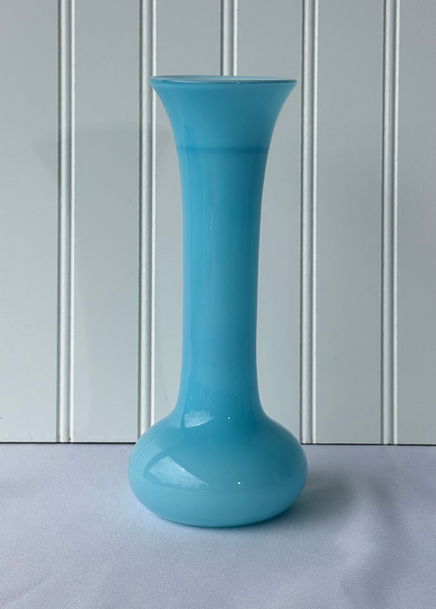 Vintage Murano Style Blue Opaline Vase, 9”