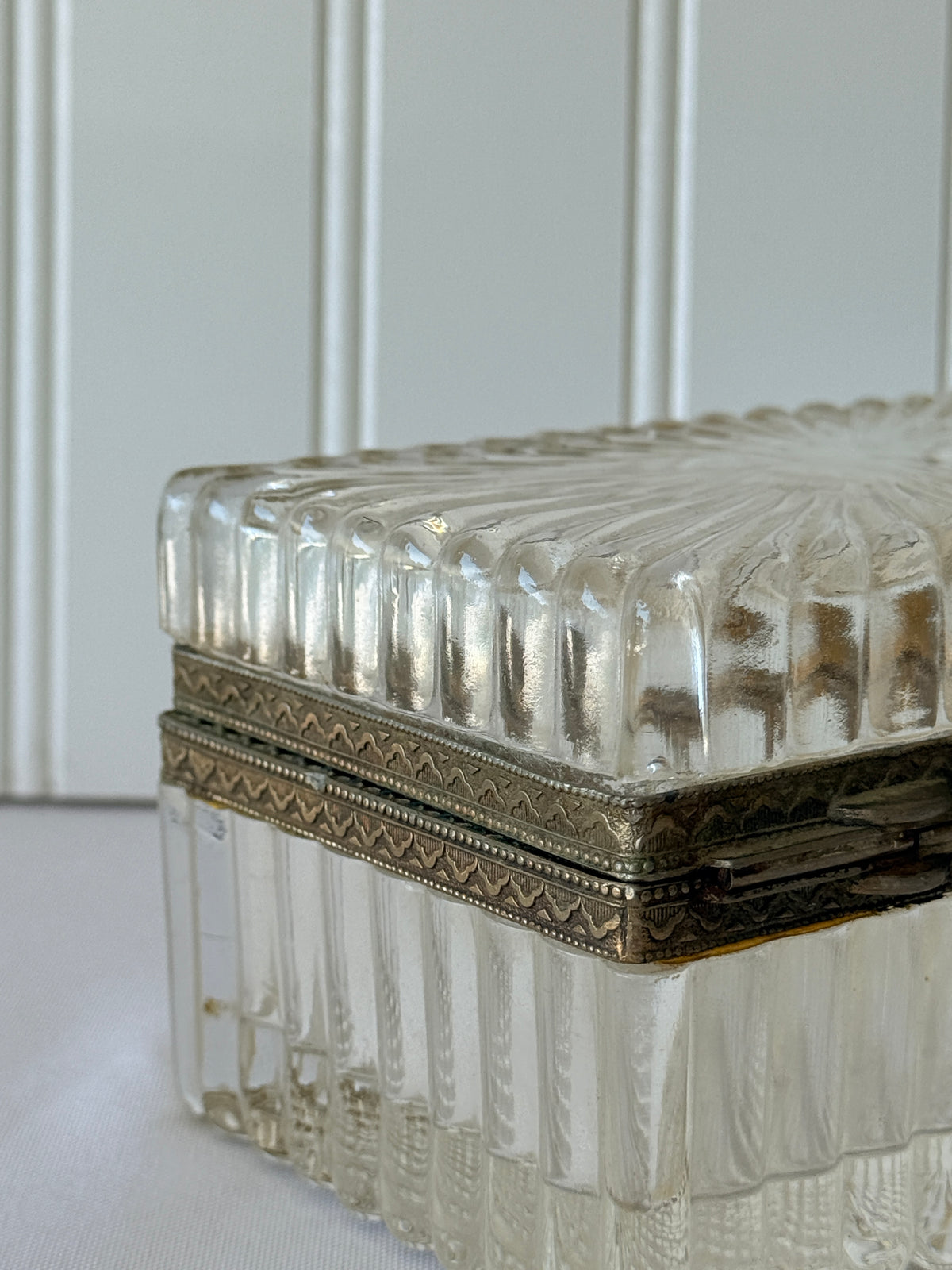 French Style Glass Casket Jewelry Box with Lion Face, 5”