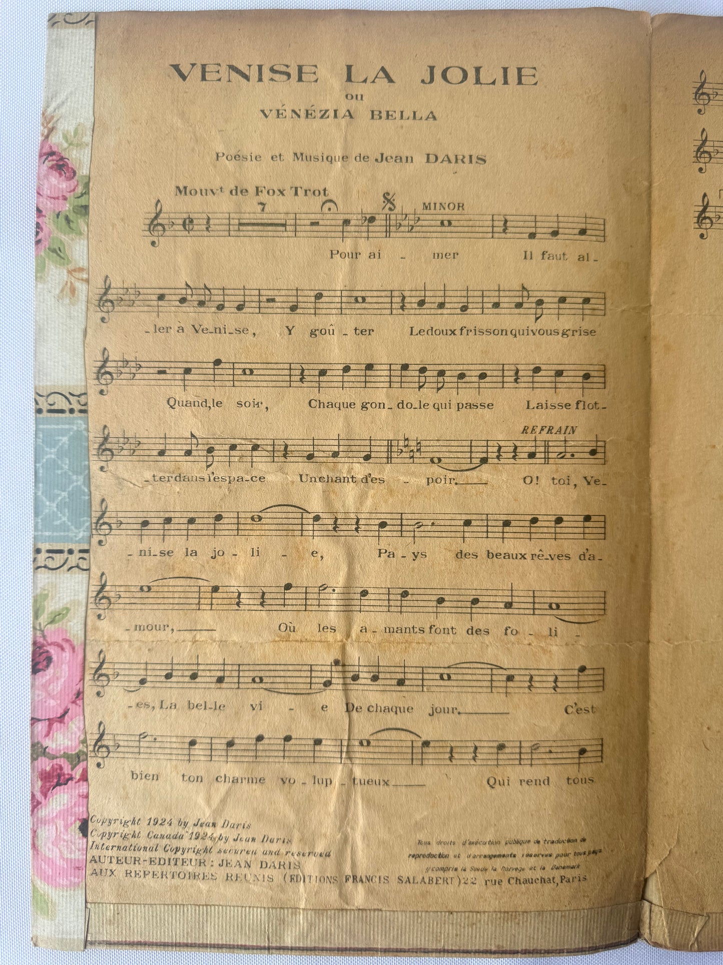 Vintage Floral French Canadian Sheet Music Ephemera