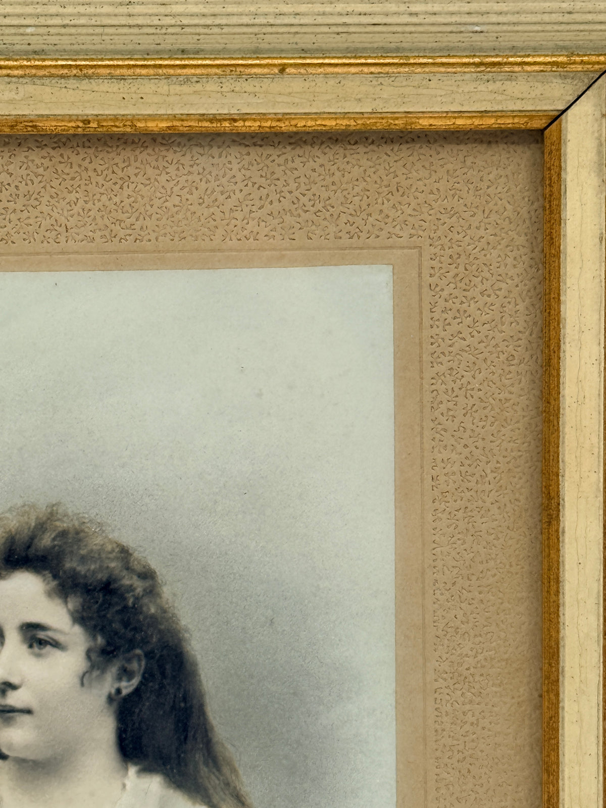 Vintage Beige French Frame with Female Photograph, 10”
