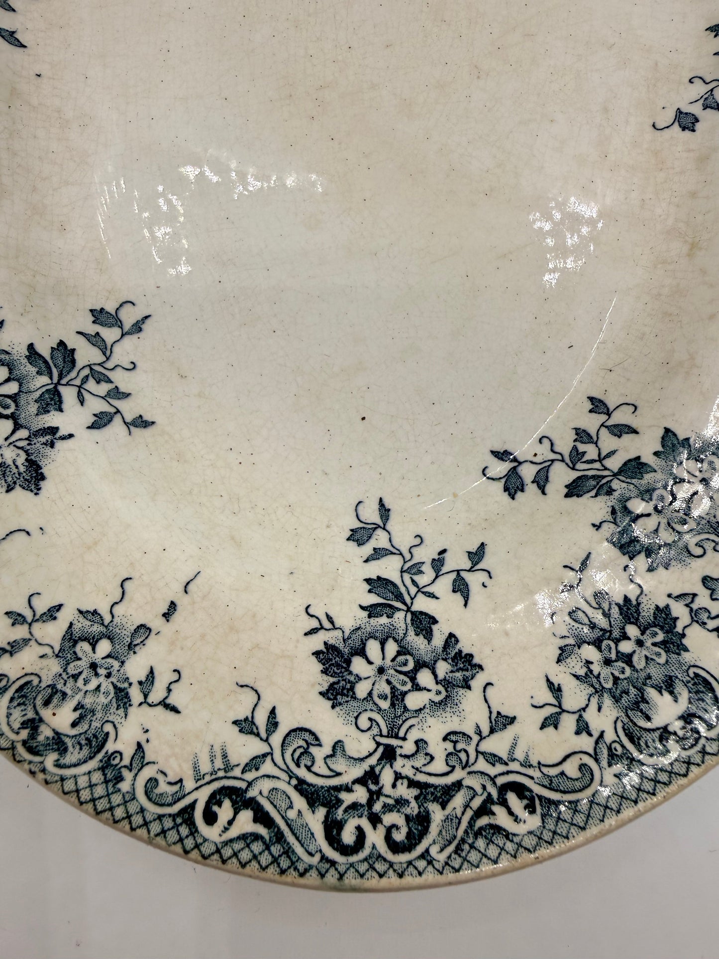 French Ironstone Green Transferware Platter DSM Vintage