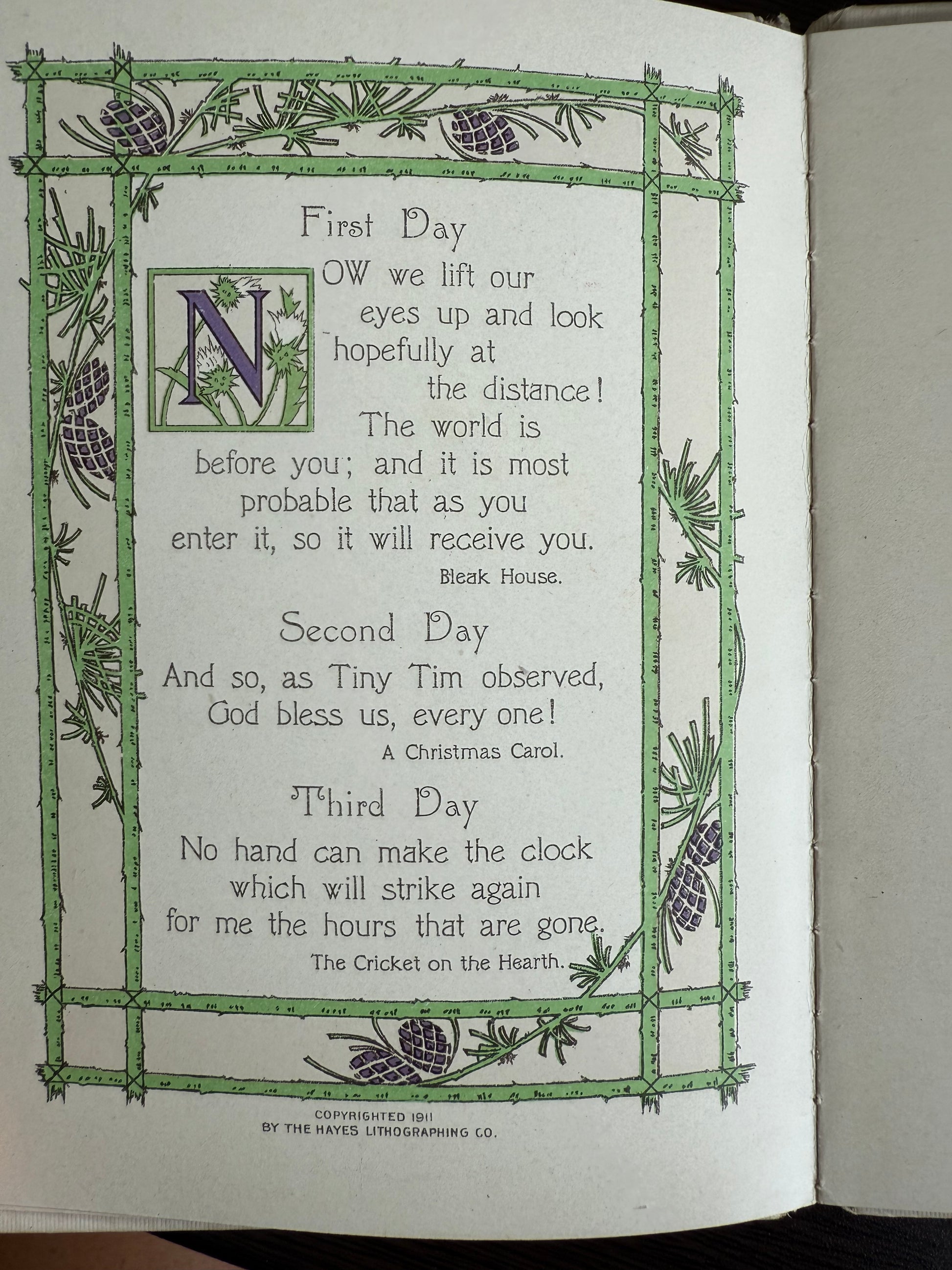 Page from a book with decorative text and green borders