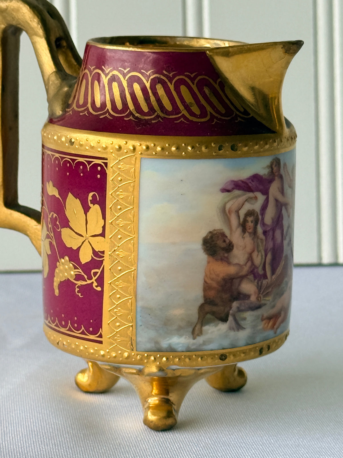 Antique Royal Vienna Style Hand Painted Footed Creamer or Ewer