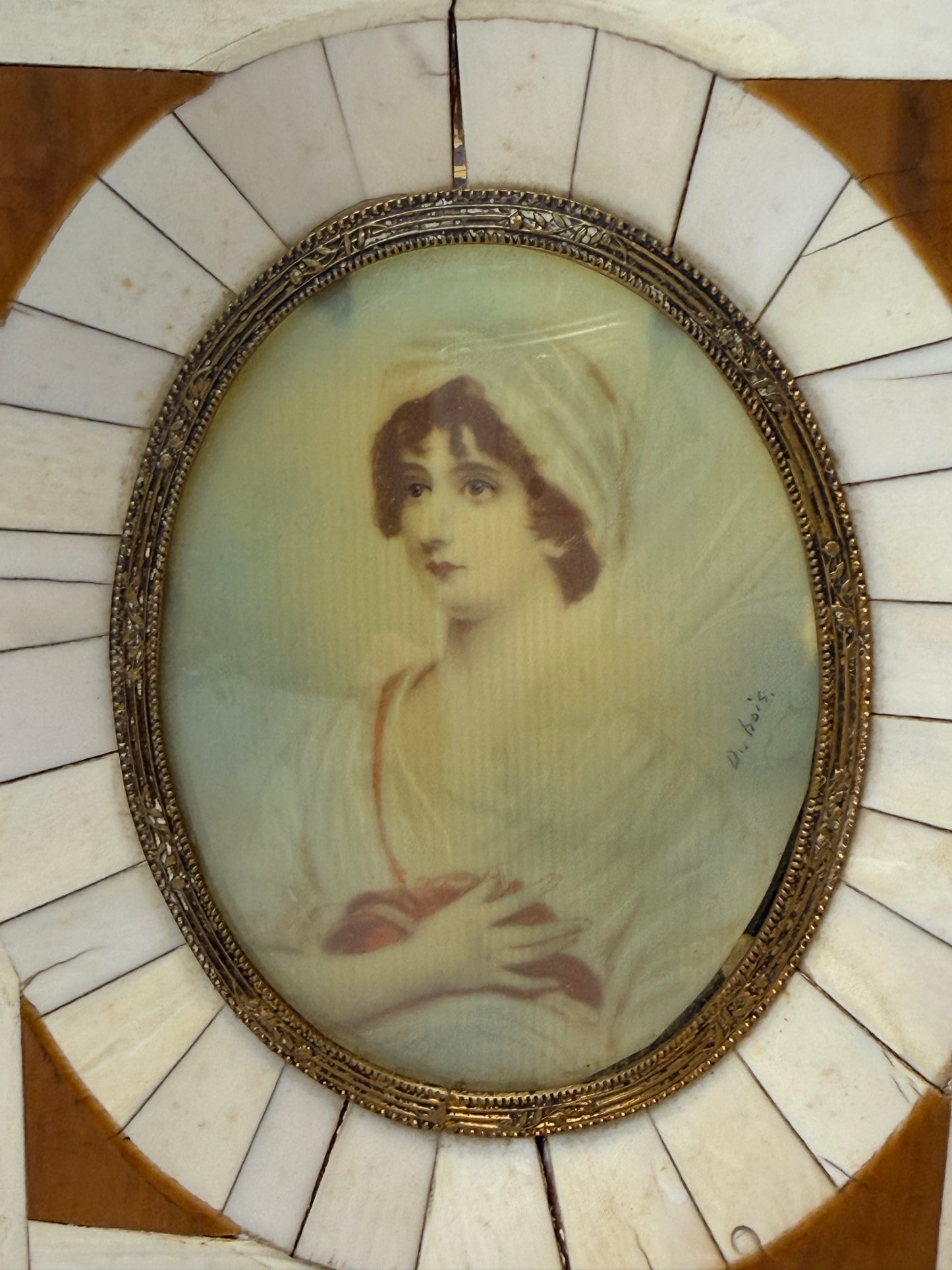 Framed Antique Miniature Female French Portrait