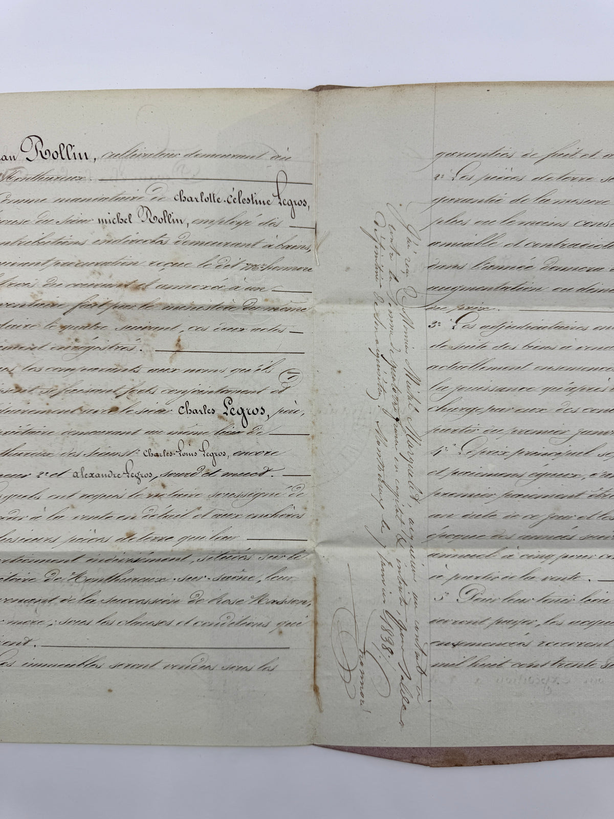 French Handwritten Antique Document with Purple Paper Cover