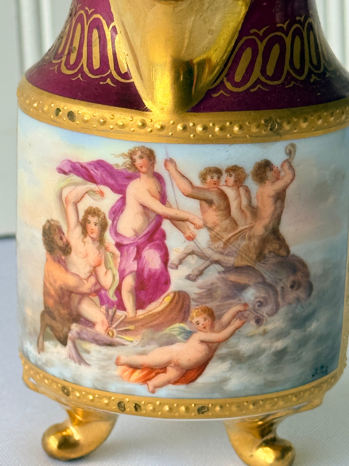Antique Royal Vienna Style Hand Painted Footed Creamer or Ewer