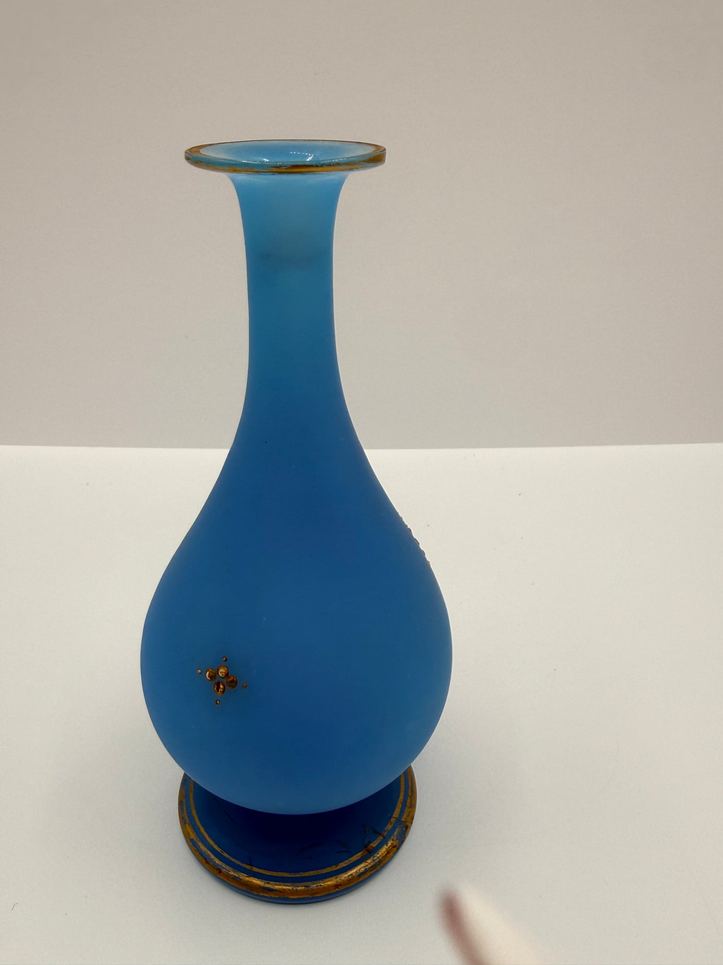 Vintage Blue Opaline Vase with Child Portrait