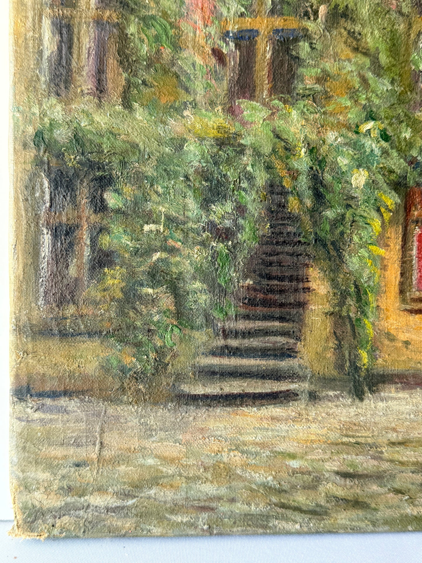 European Floral Street Oil Painting, 19”