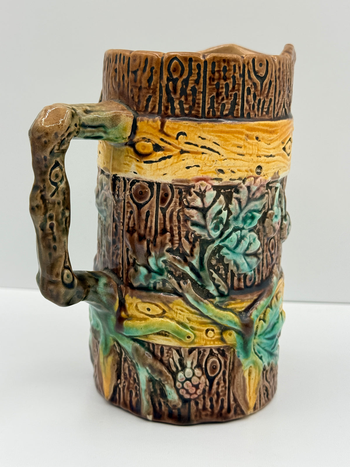 Antique Majolica Small Floral Pitcher