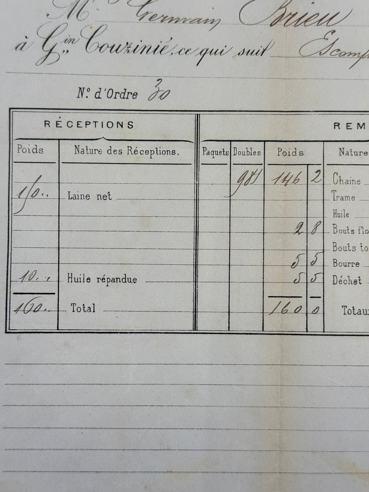 French Antique Blue Tone Invoice, 1886