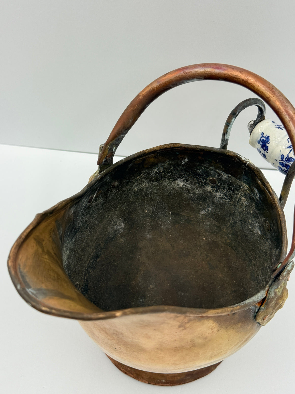 Small Copper Fireplace Scuttle with Delft Style Handle