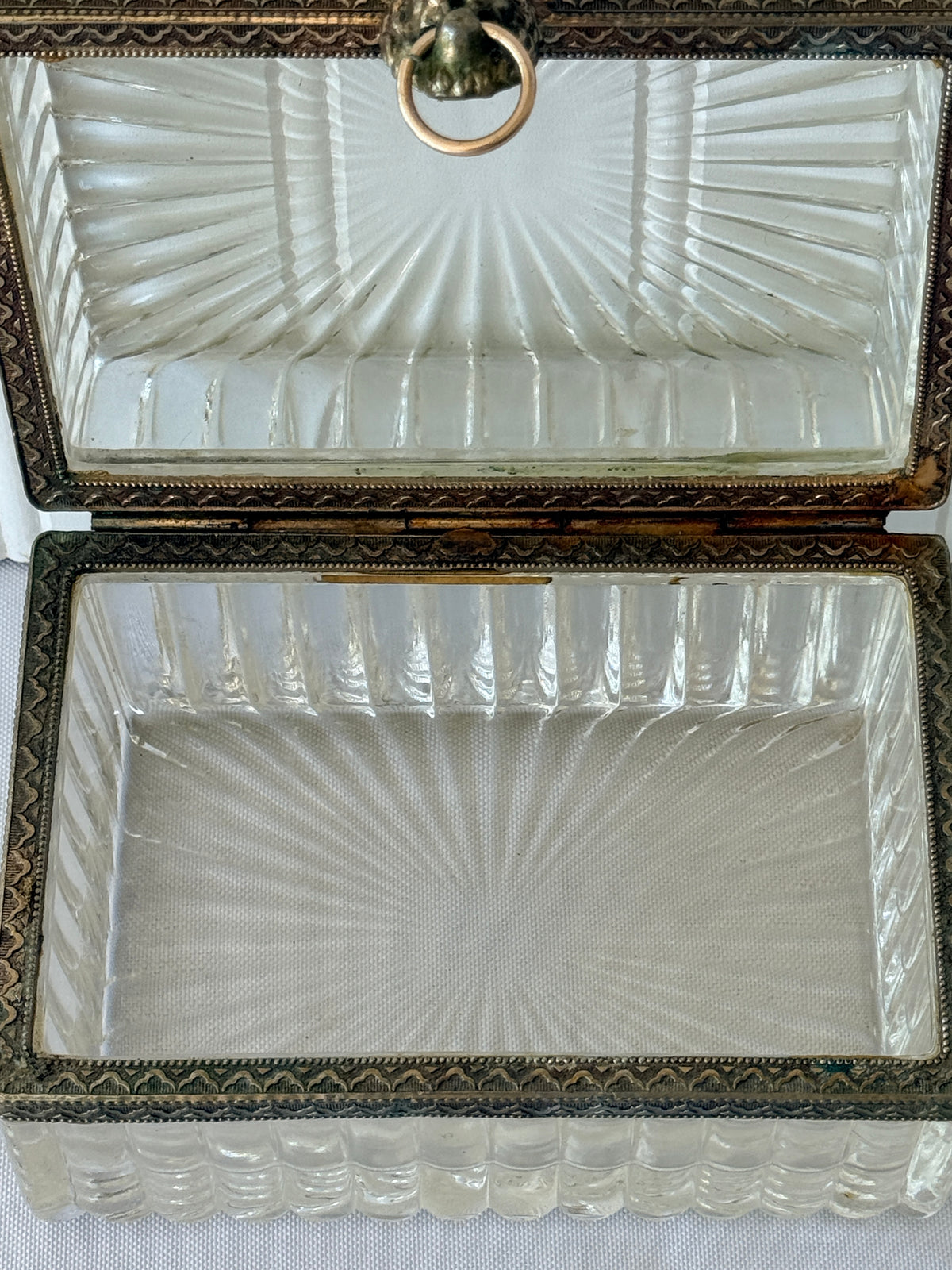 French Style Glass Casket Jewelry Box with Lion Face, 5”