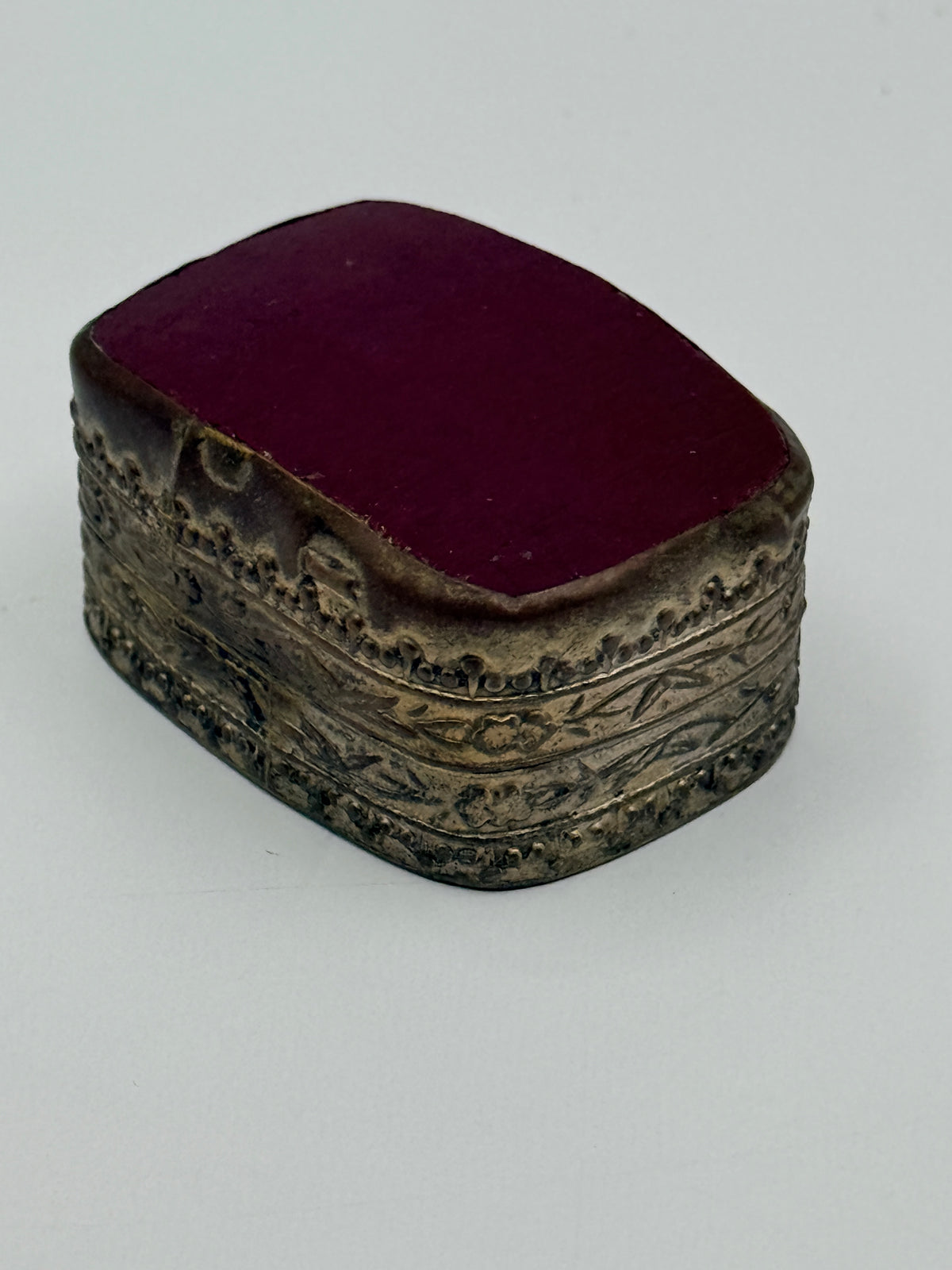 Small Red Decorative Metal Trinket Ring Box, 2"