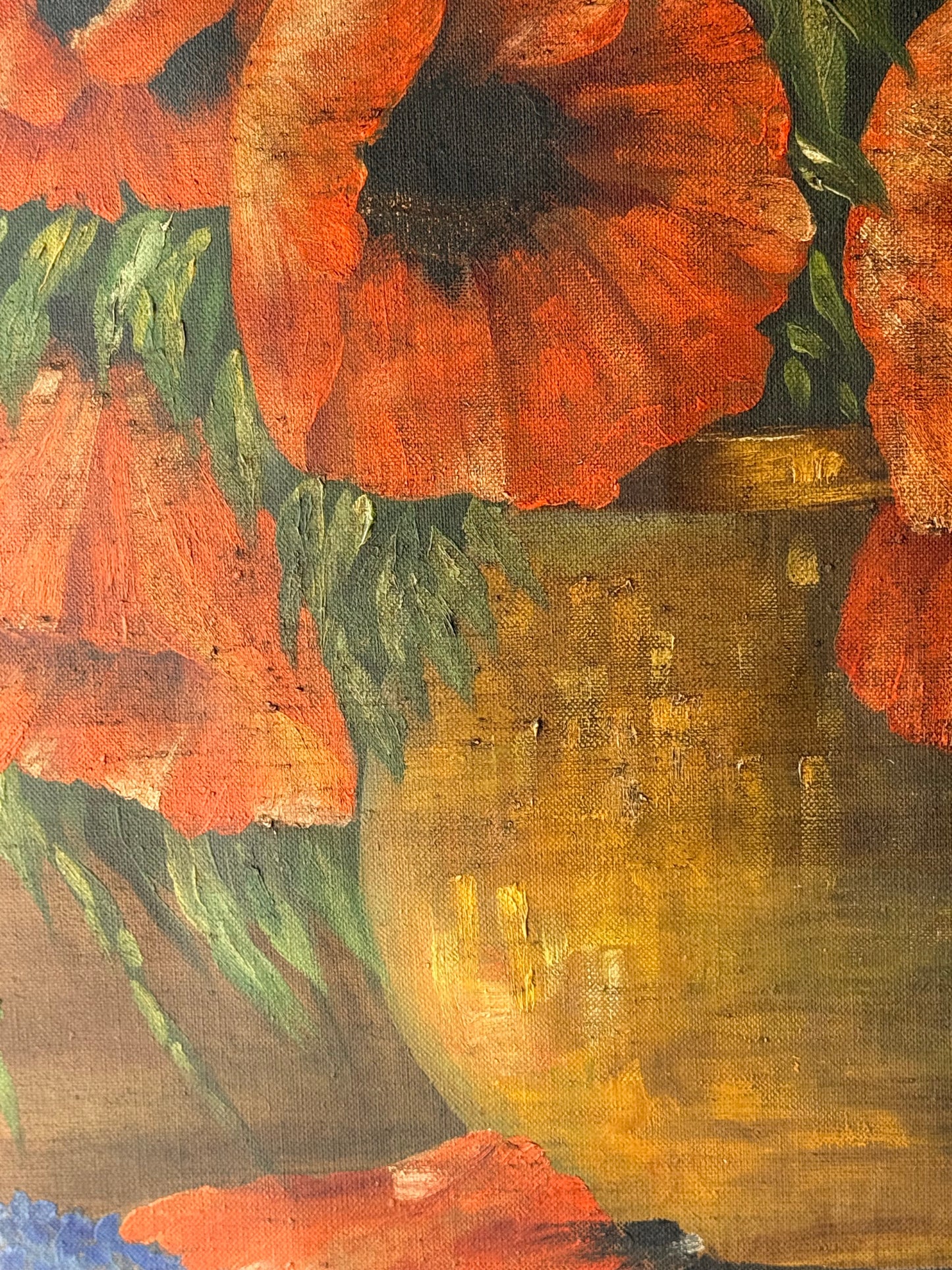 Vintage Floral Poppy Oil Painting, 30”