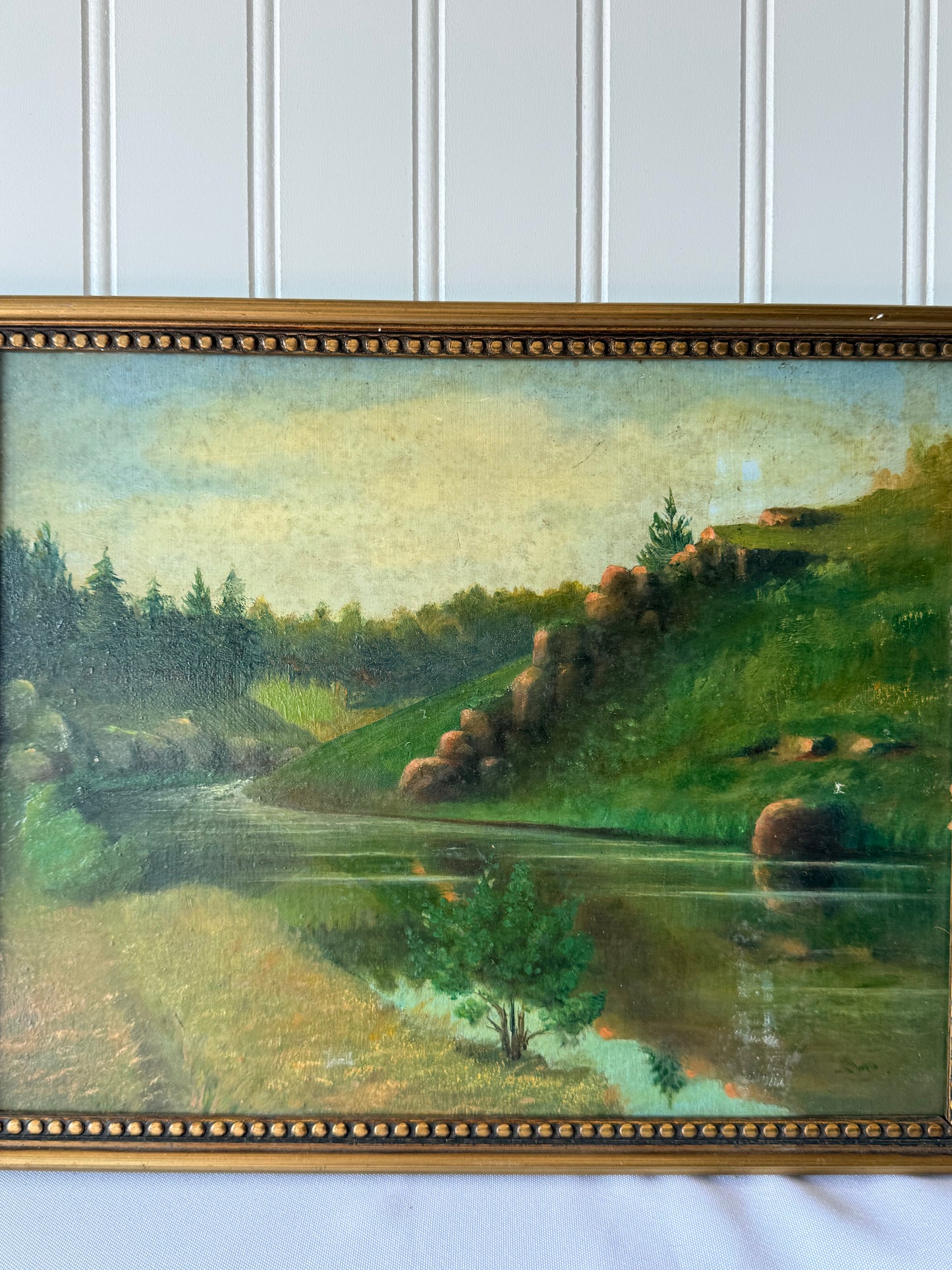 French Antique Landscape Painting, 12”