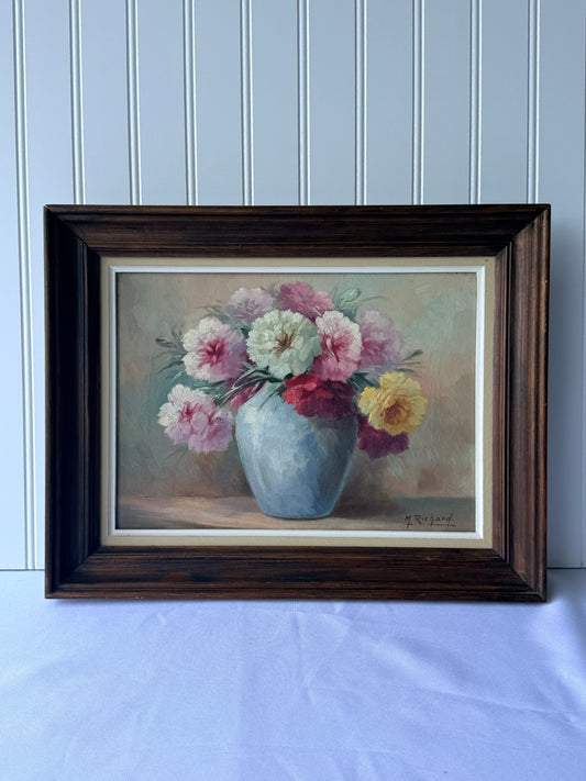 Vintage French Floral Still Life Oil Painting, 16”
