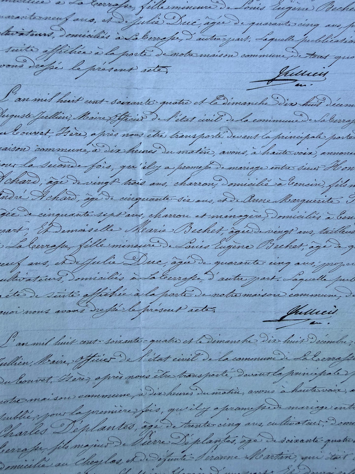 French Handwritten Multi-Page Registrar Document, 1864