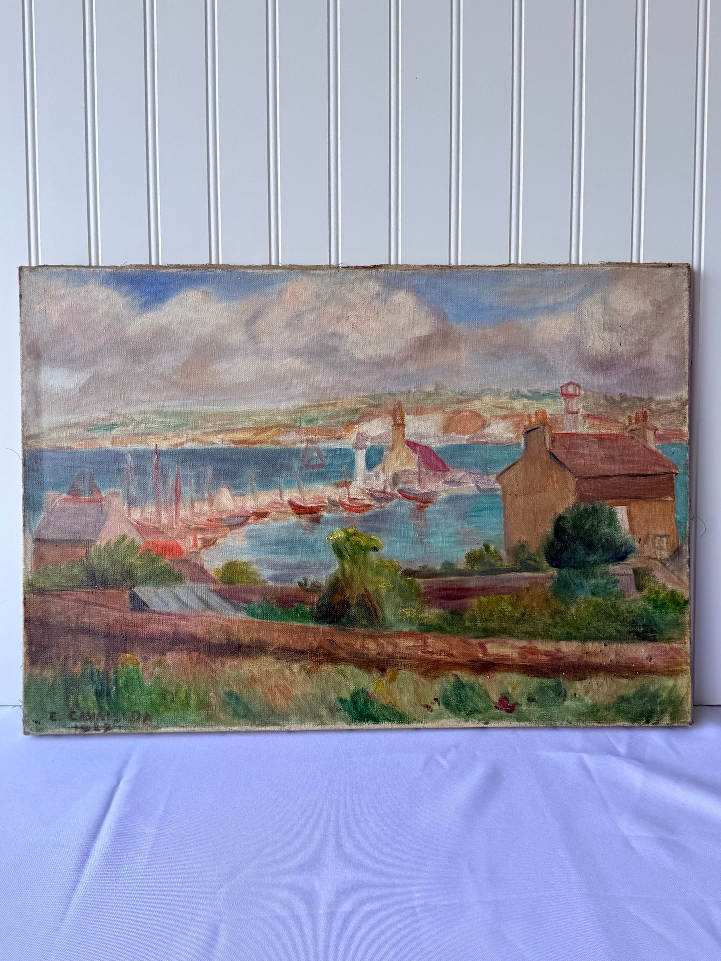 European Seascape Oil Painting, 21”, Cavaillon