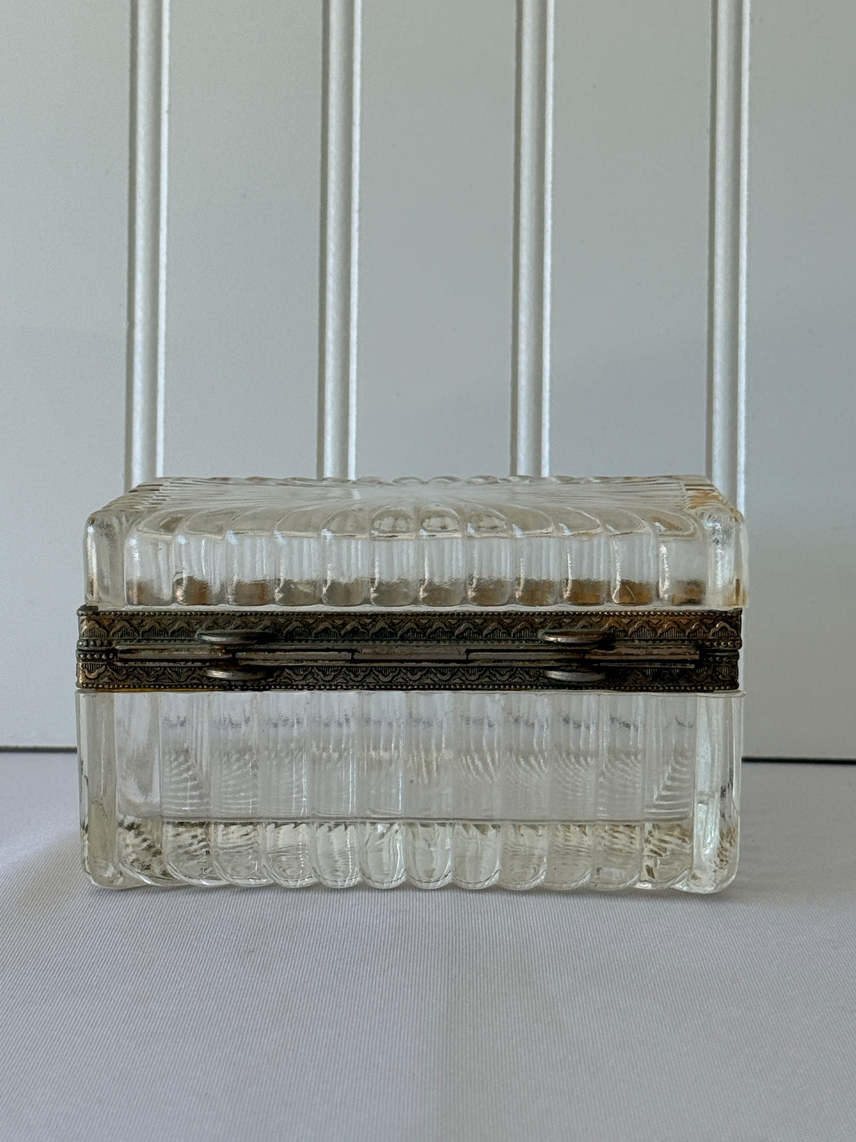 French Style Glass Casket Jewelry Box with Lion Face, 5”