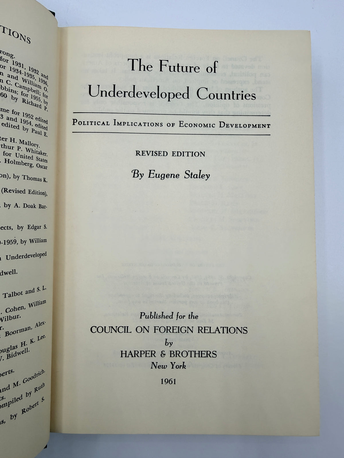 The Future of Underdeveloped Countries, 1961