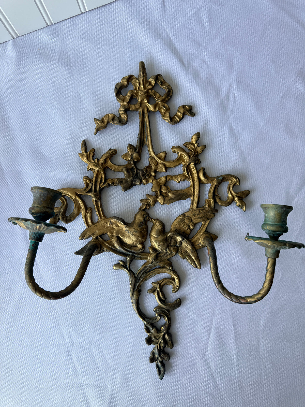 Antique Love Bird Rococo Revival French Style Cast Metal Wall Sconce