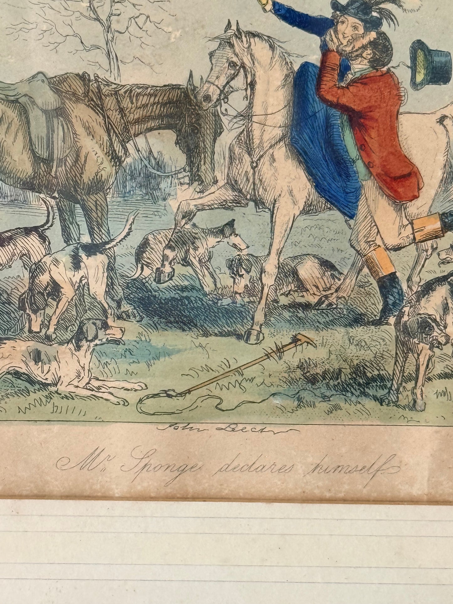 John Leech Framed Engraving, 1850’s, Mr Sponge Declares Himself