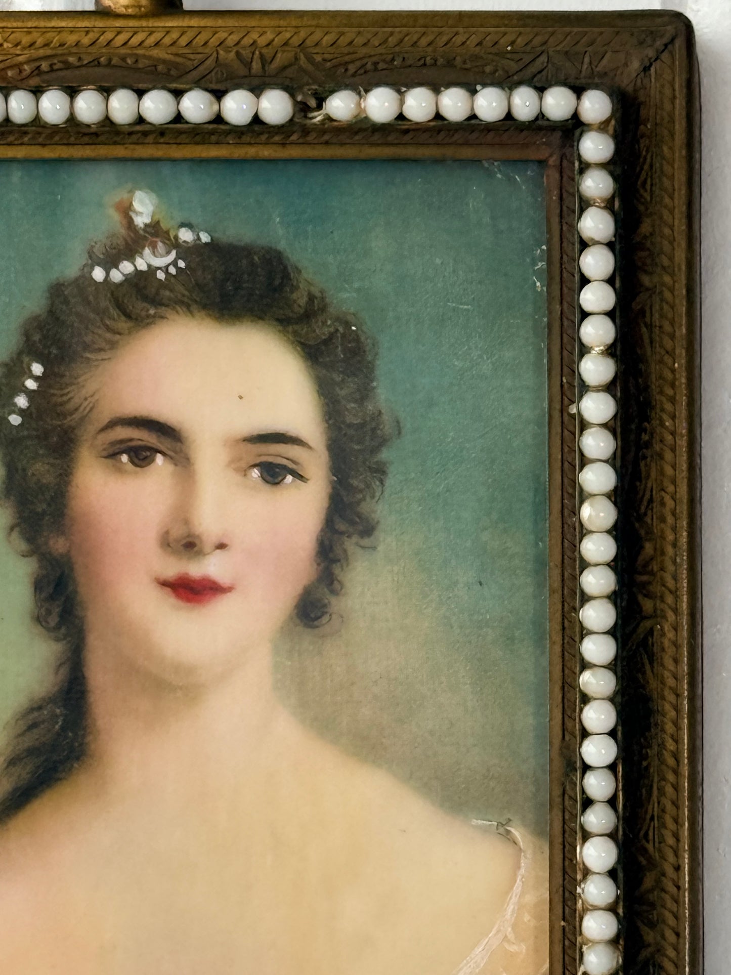 Antique Female Portrait in Metal Frame, 4”
