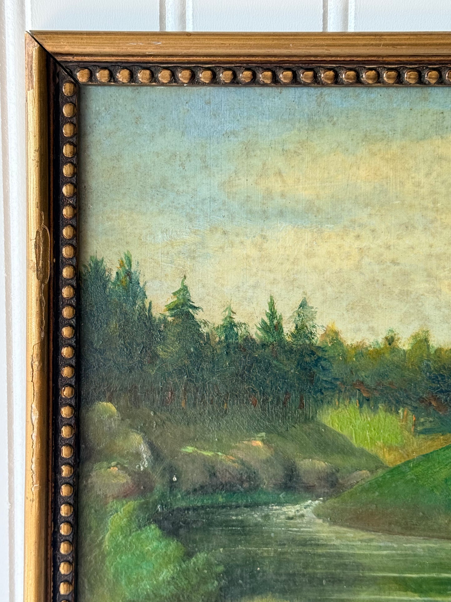 French Antique Landscape Painting, 12”