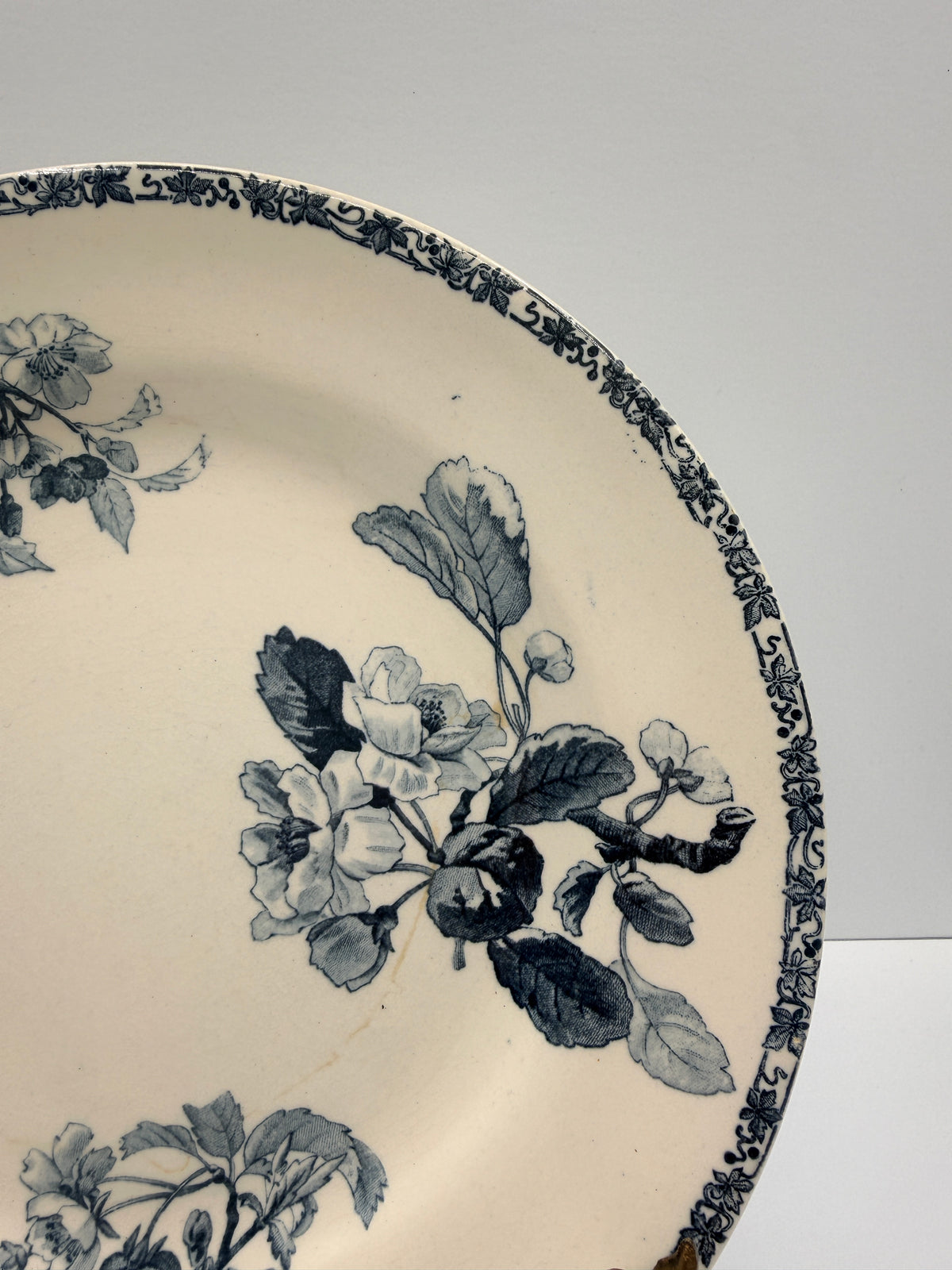 French Ironstone Transferware Floral Plate, Faiences Porcelaines Cristaux
