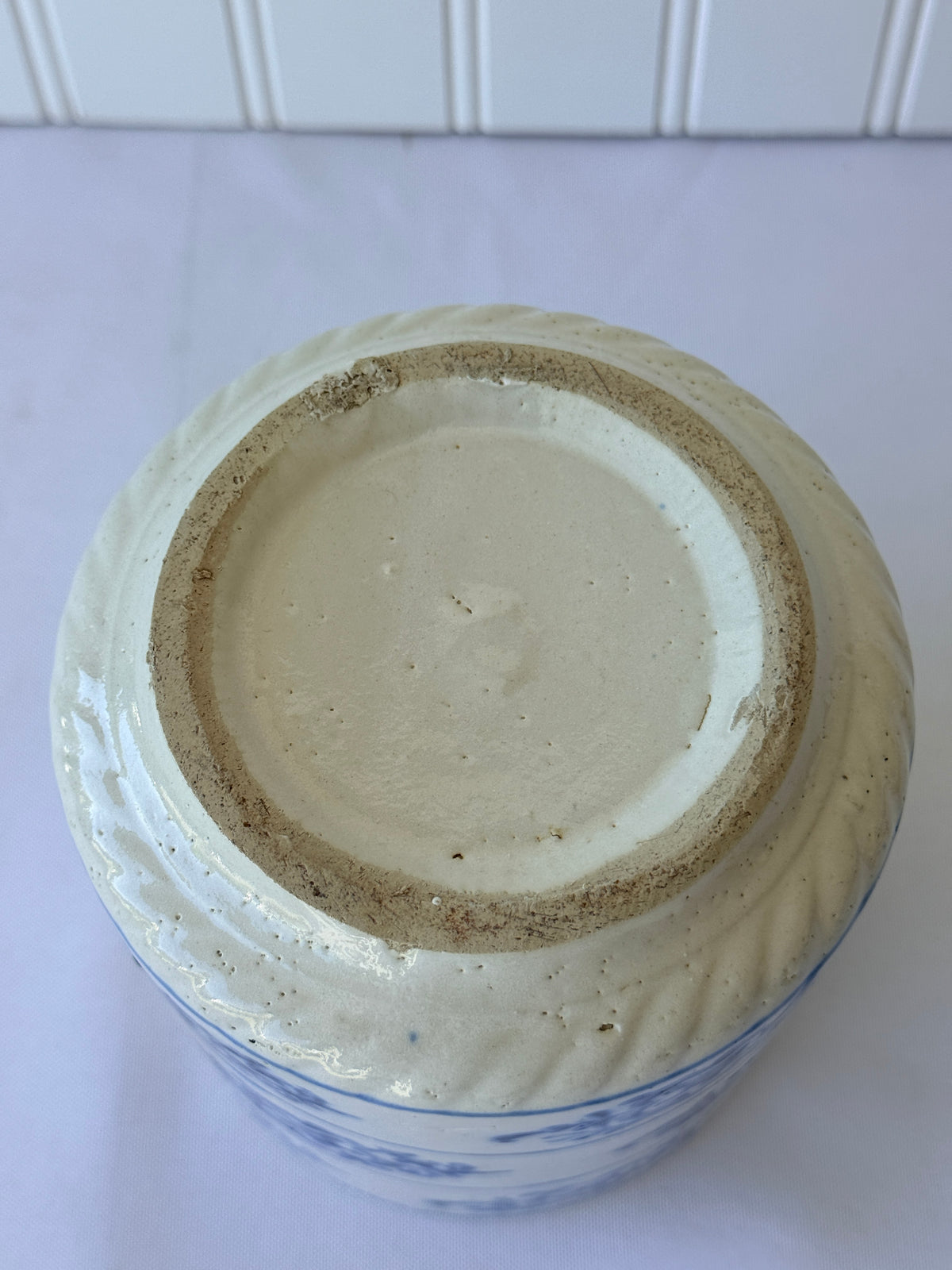 Antique Blue & White European Pottery Rice Canister, 5”
