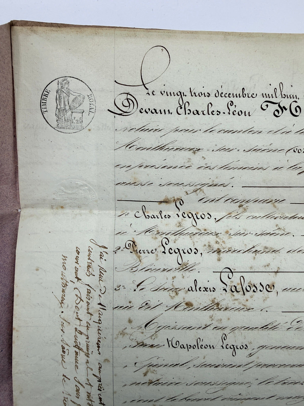 French Handwritten Antique Document with Purple Paper Cover