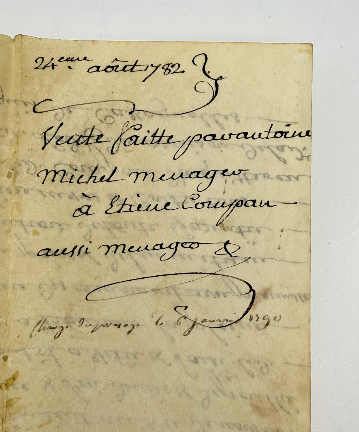 French Handwritten Document on Vellum Paper, 1790 DSM Vintage