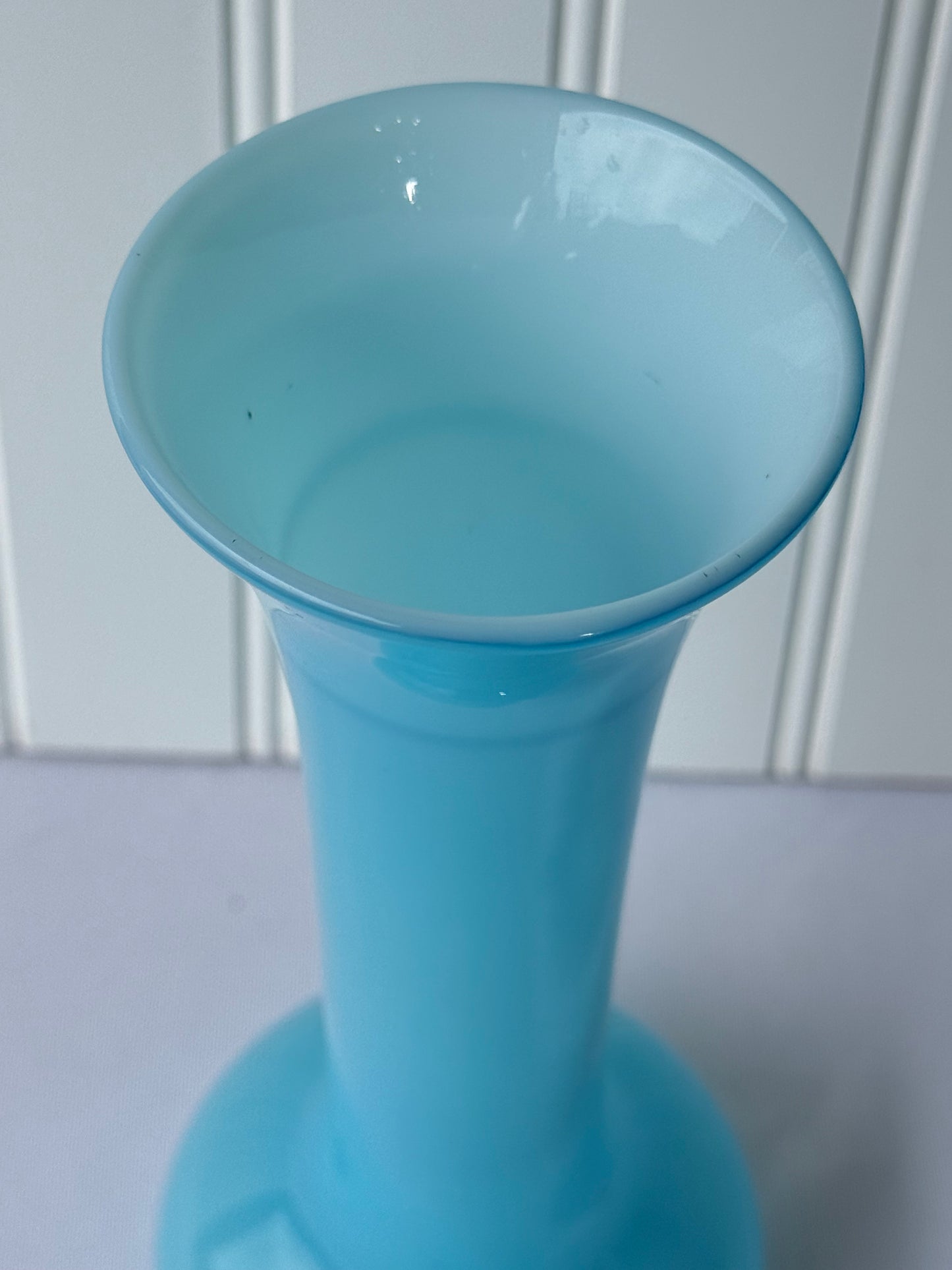 Vintage Murano Style Blue Opaline Vase, 9”