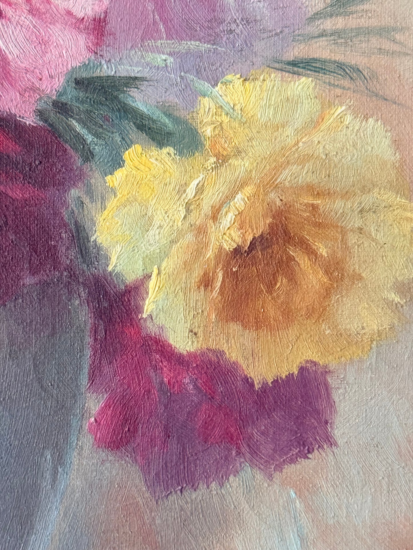 Vintage French Floral Still Life Oil Painting, 16”