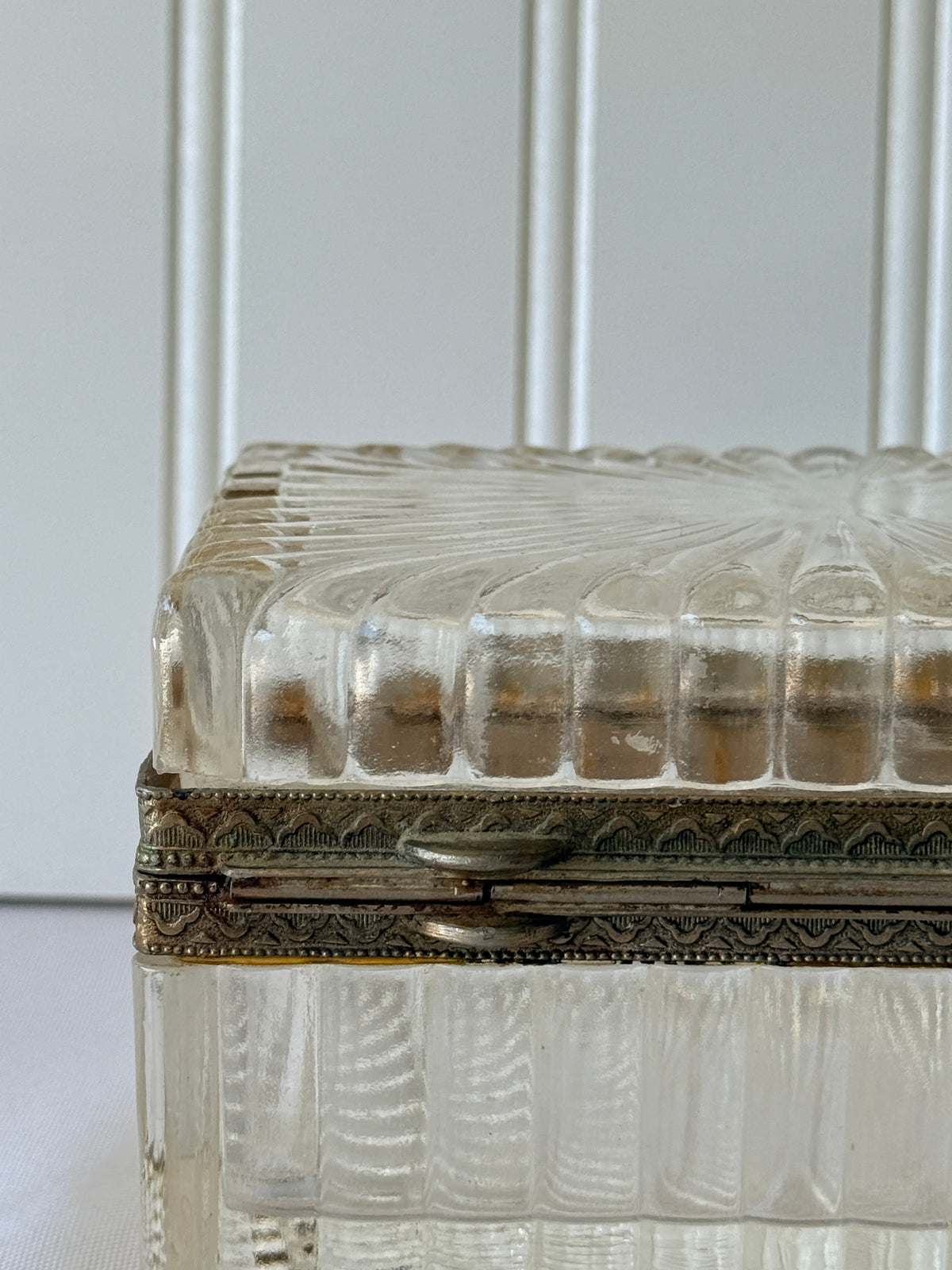 French Style Glass Casket Jewelry Box with Lion Face, 5”