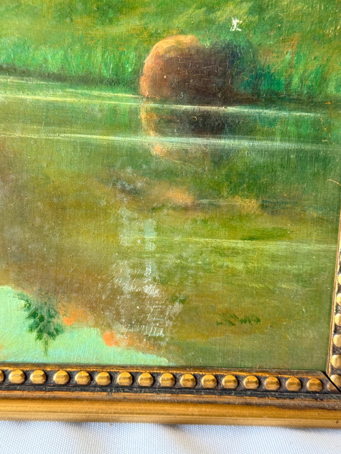 French Antique Landscape Painting, 12”