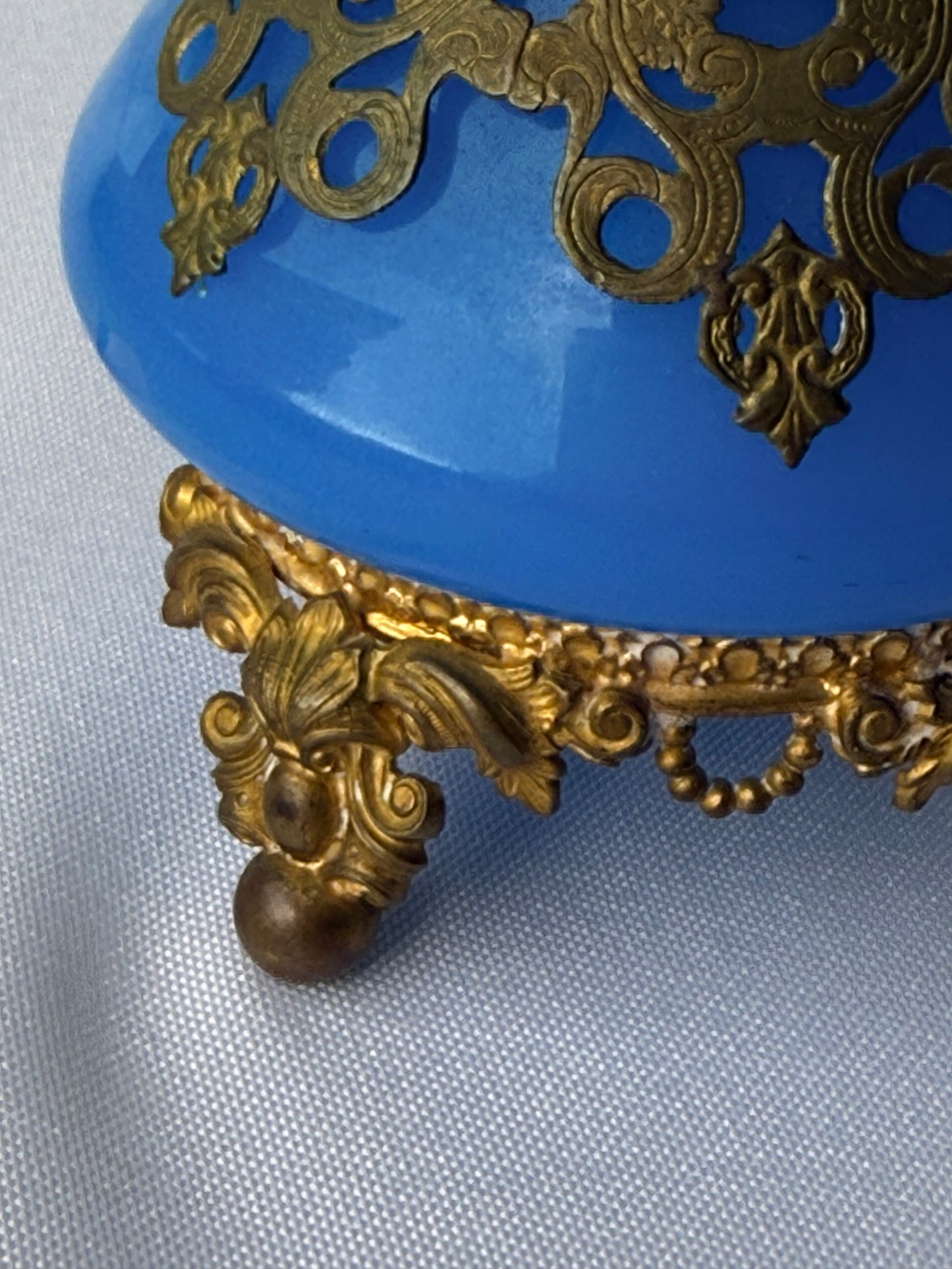Antique French Royal Palais Blue Opaline Ormolu Glass Perfume Bottle