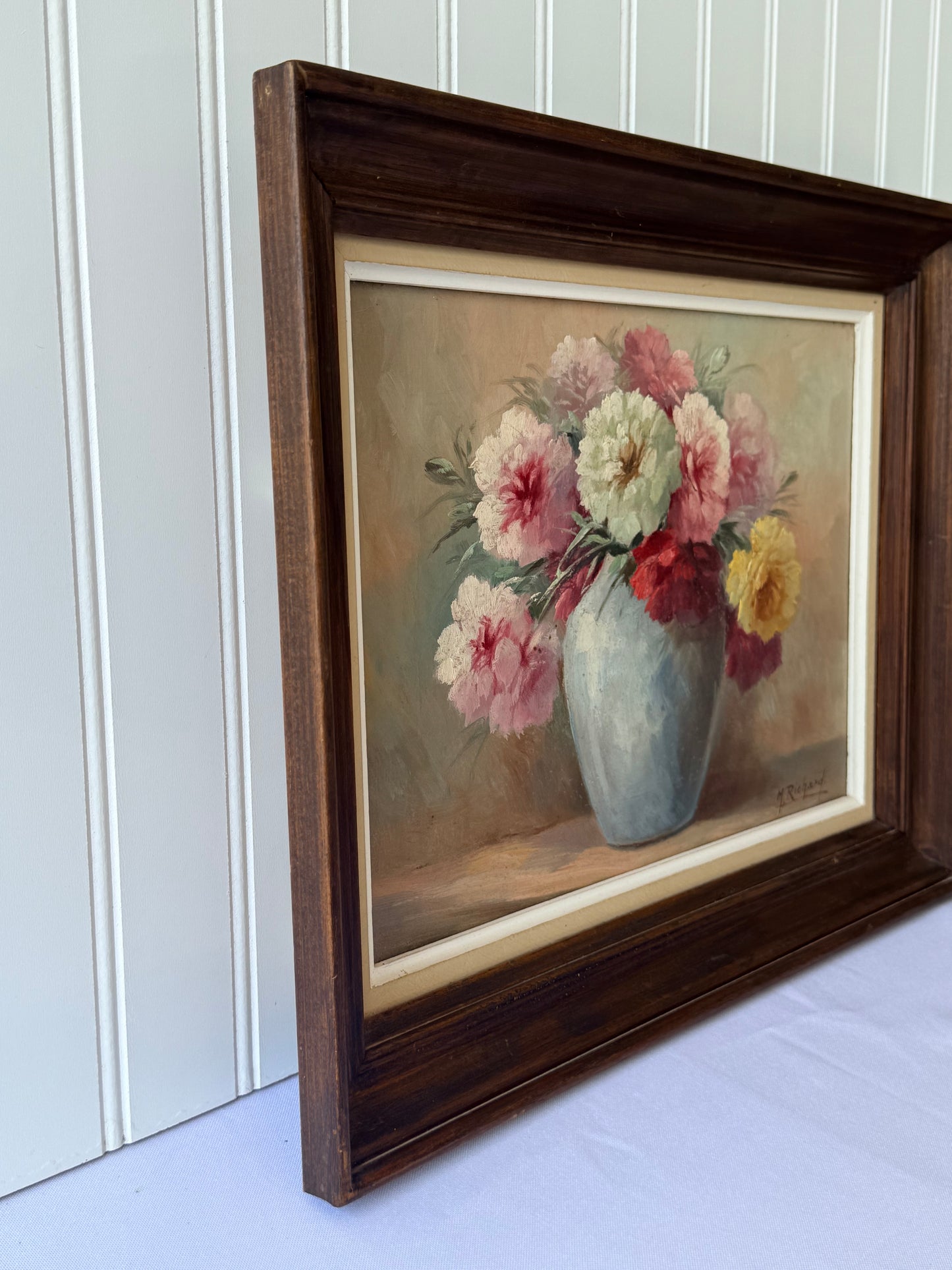 Vintage French Floral Still Life Oil Painting, 16”