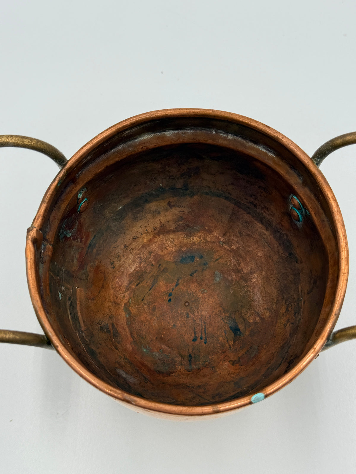 Small Copper Jardinere Planter with Delft Style Handles