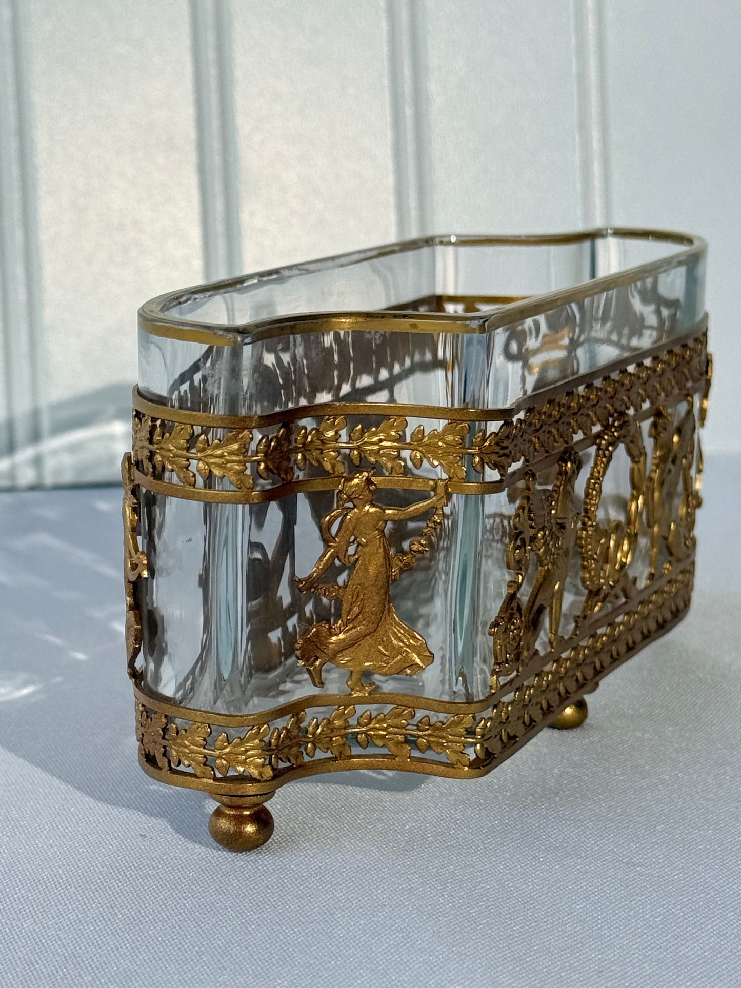 French Neoclassical Gilt Bronze and Crystal Jardiniere Container