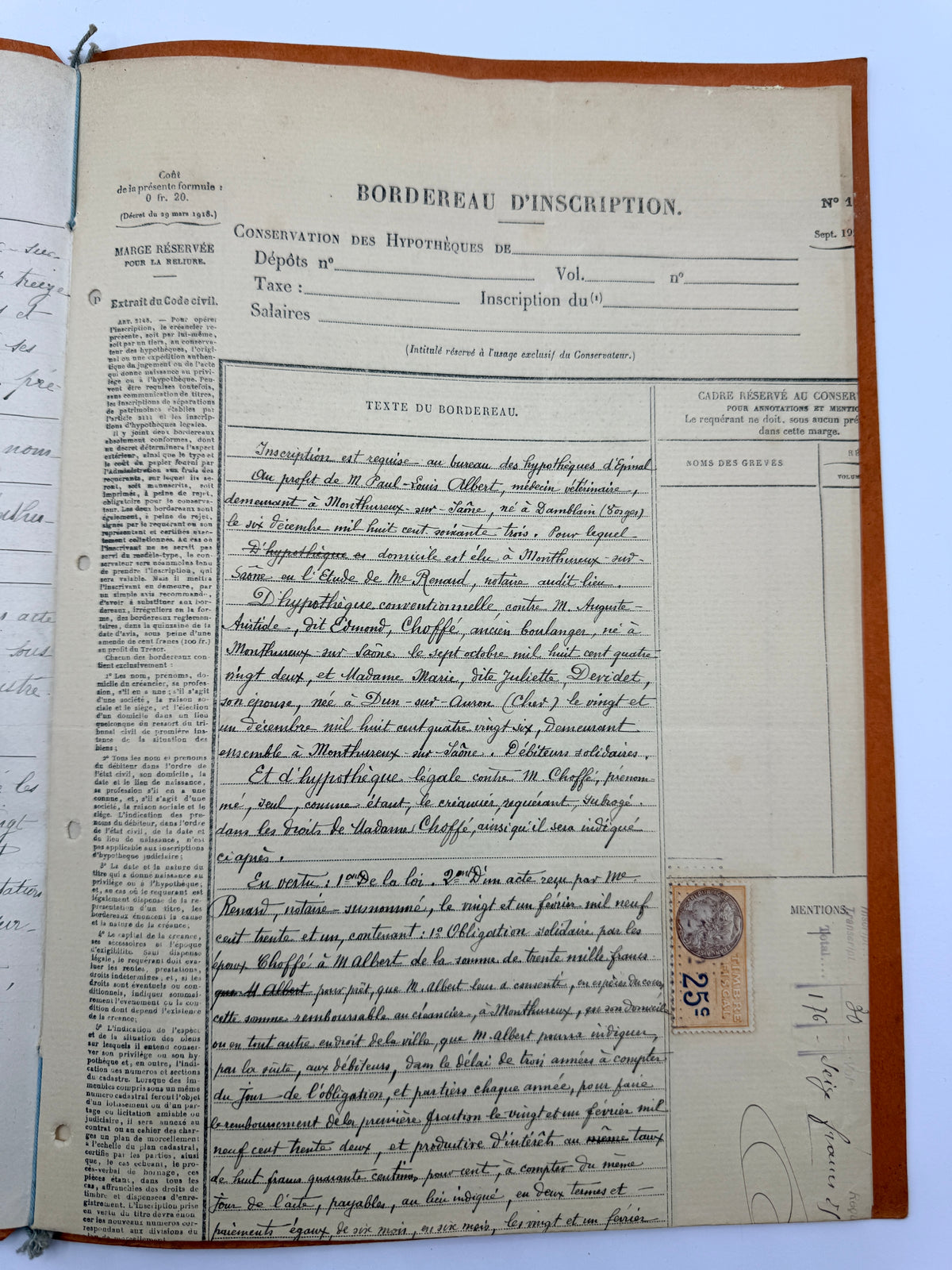 French Vintage Handwritten Bond Document, 1931