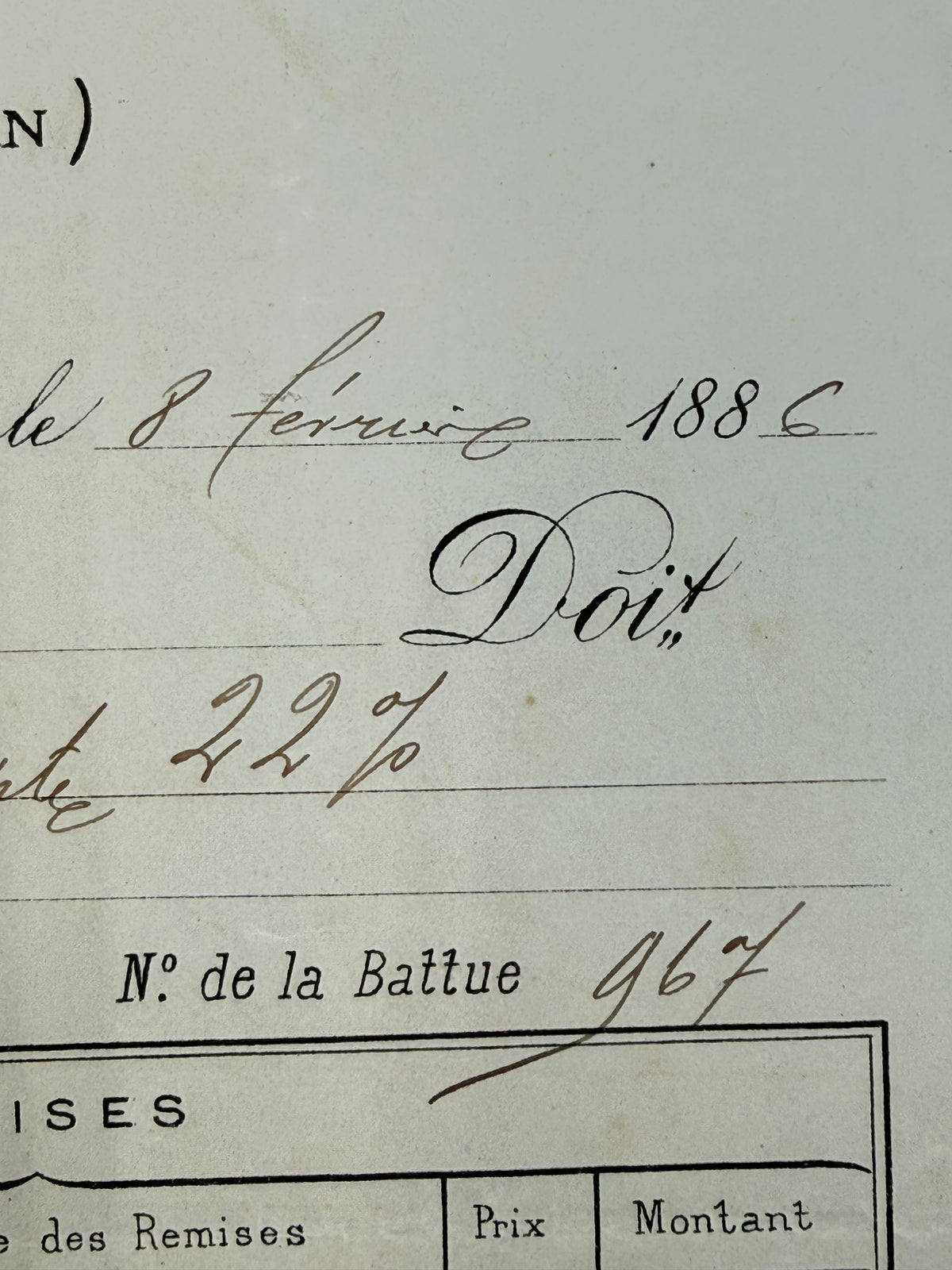 French Antique Blue Tone Invoice, 1886