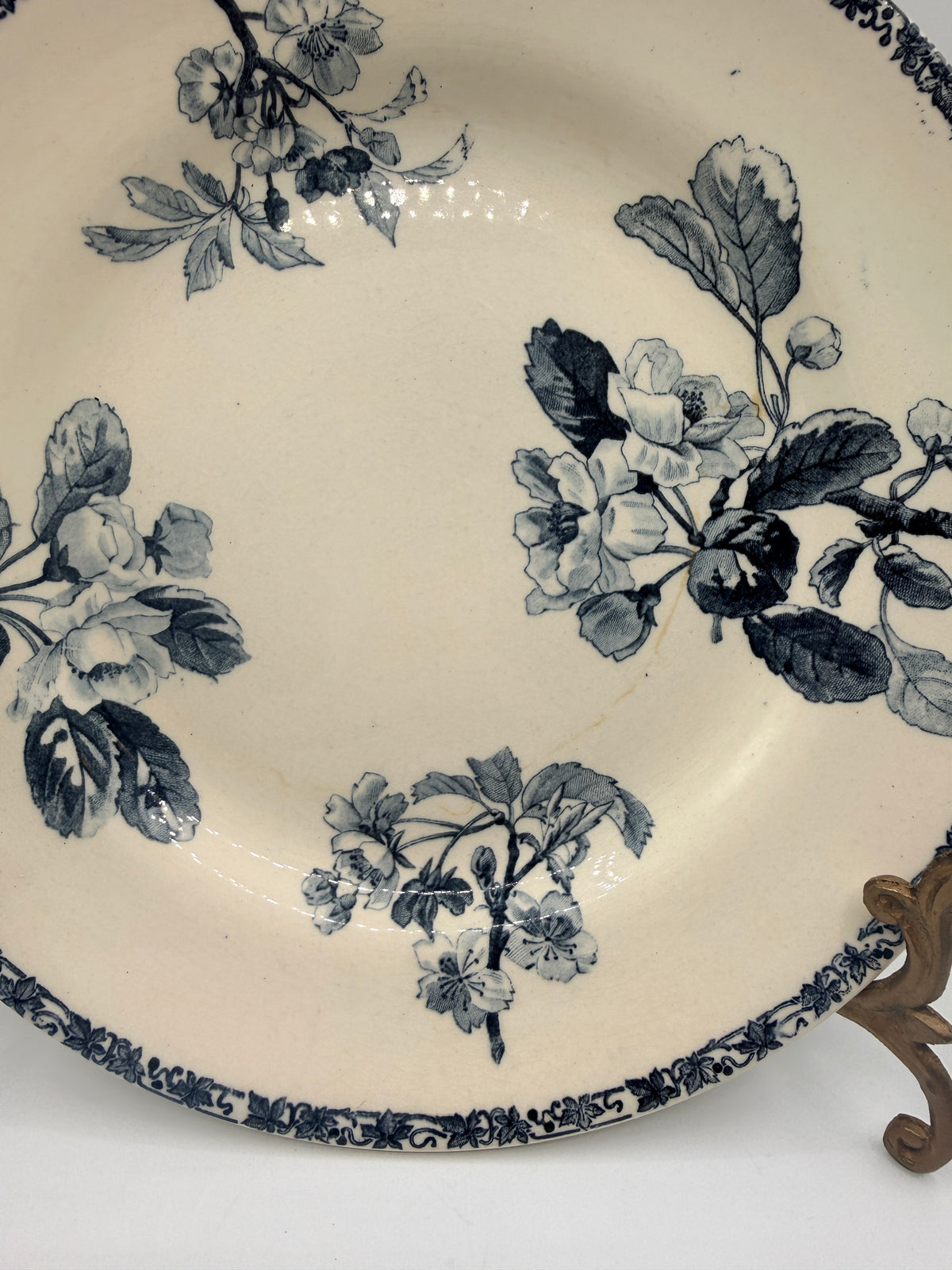 French Ironstone Transferware Floral Plate, Faiences Porcelaines Cristaux