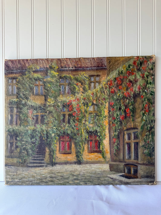 European Floral Street Oil Painting, 19”