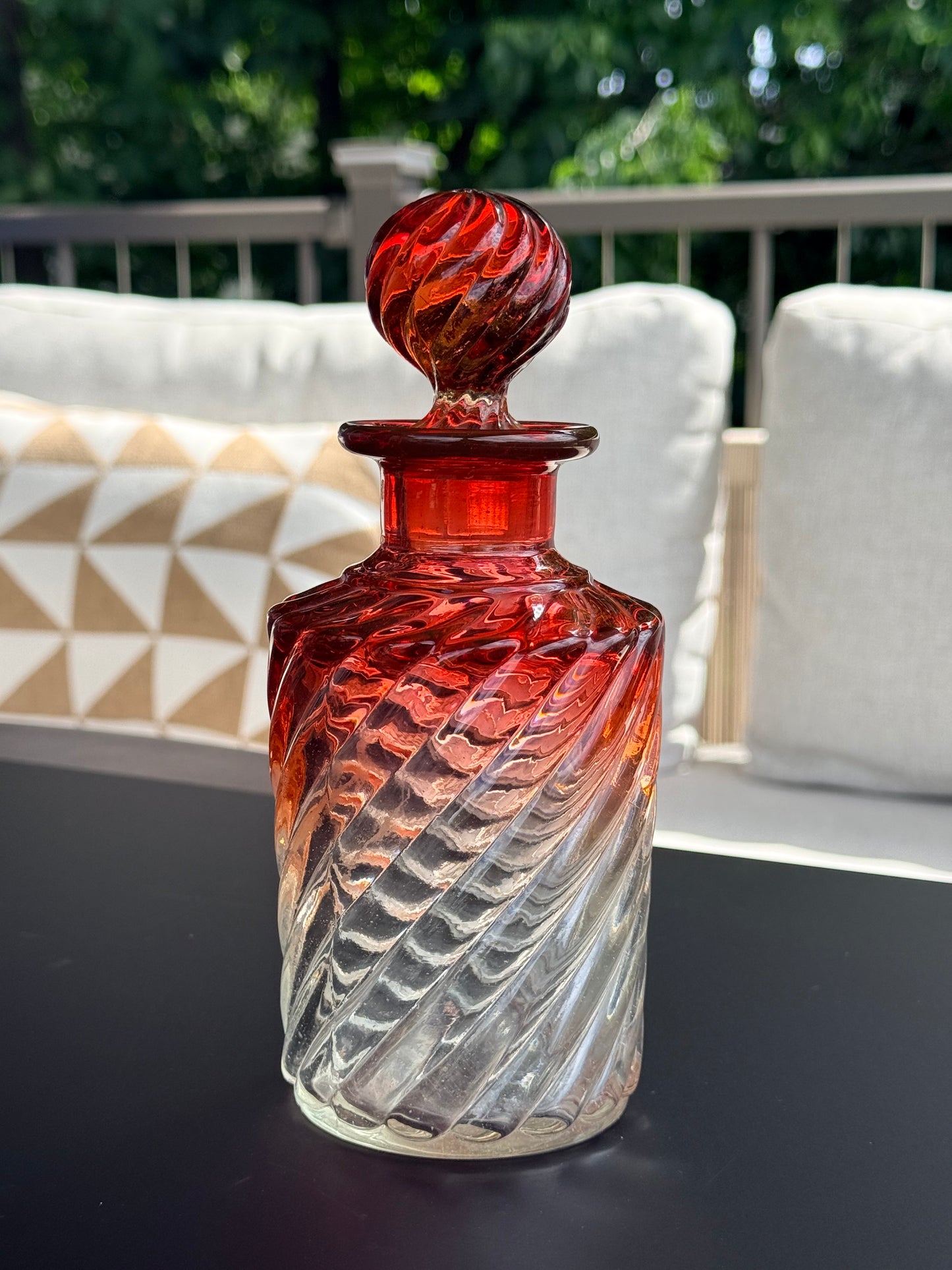 Baccarat Cranberry Swirled Glass Perfume Bottle, 8”