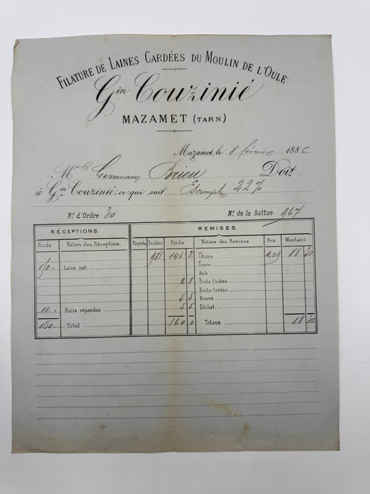 French Antique Blue Tone Invoice, 1886
