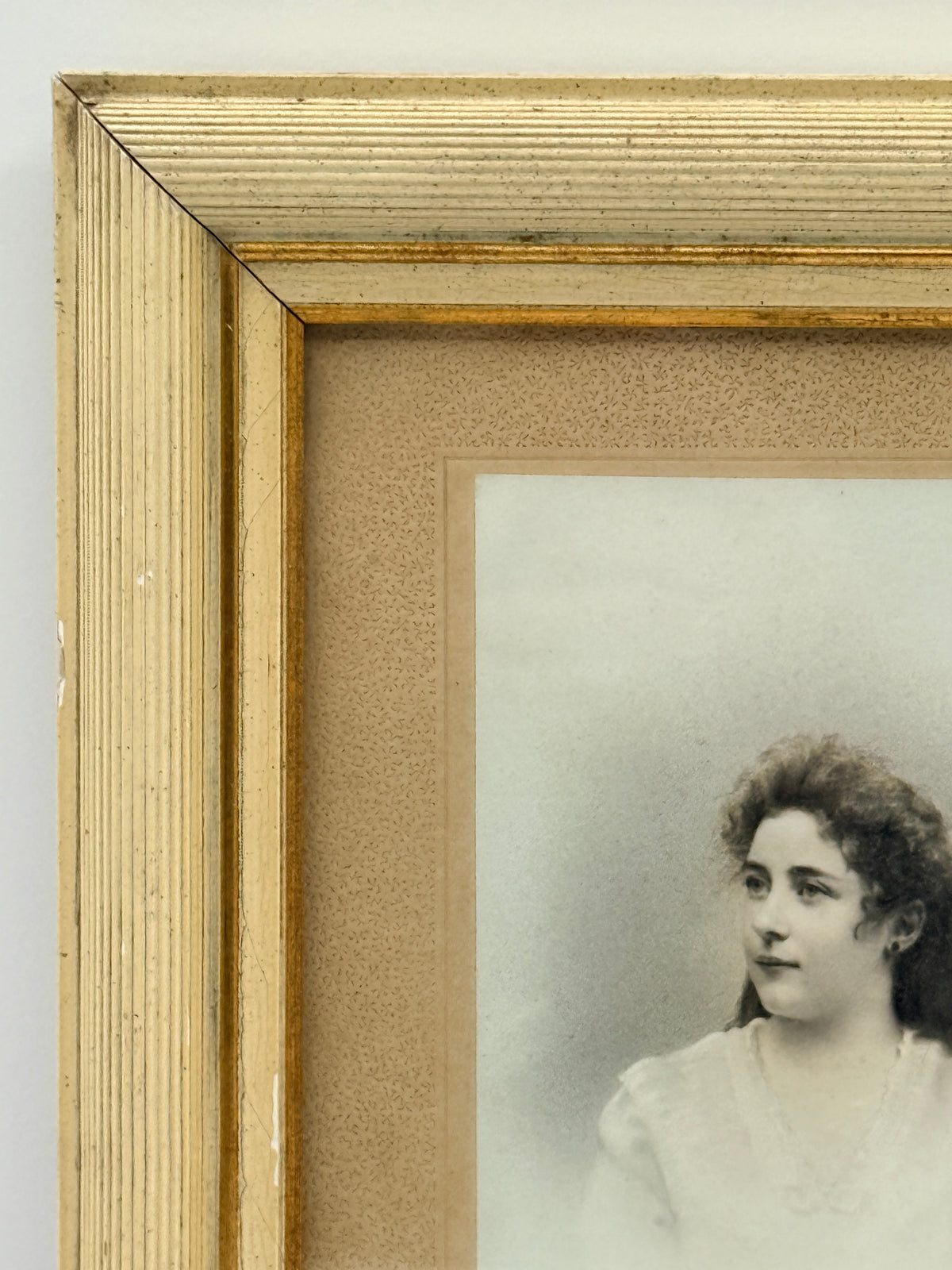 Vintage Beige French Frame with Female Photograph, 10”