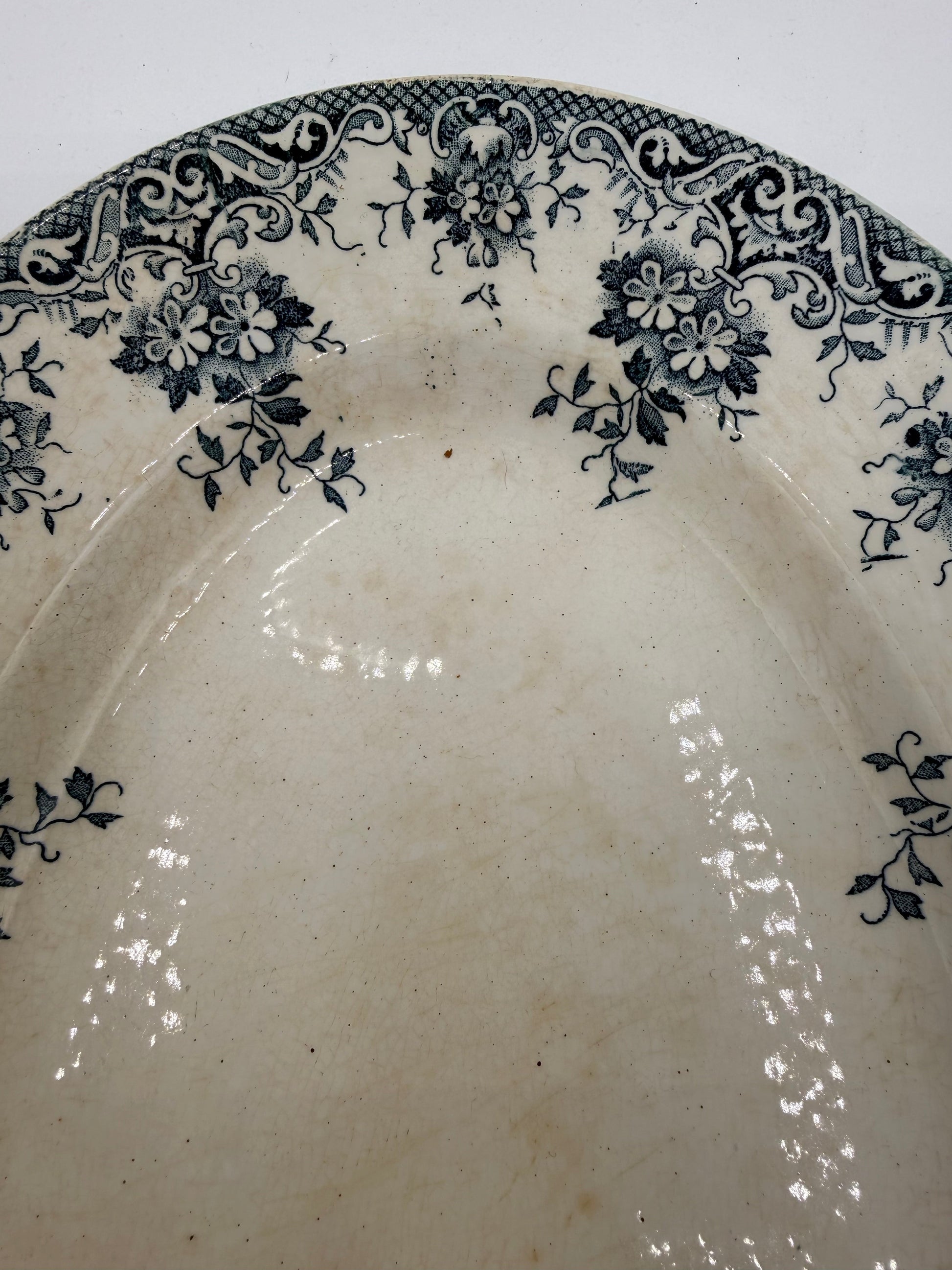 French Ironstone Green Transferware Platter DSM Vintage